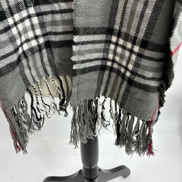 Plaid Fringe Scarf Gray Black Red Check Winter Soft Warm Unisex Accessory - Picture 3 of 6